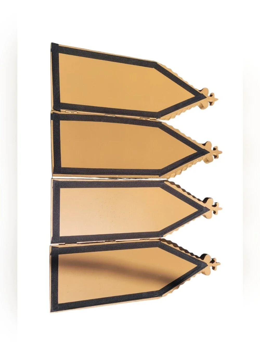 Wooden Gothic Arch Four-Panel Decor Mirror - Brown Cathedral Folding